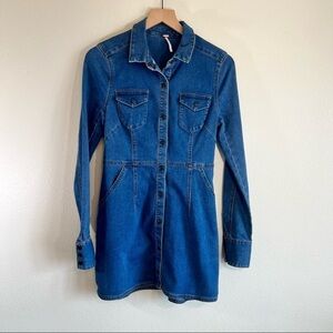 FREE PEOPLE DYNOMITE DENIM JEAN SNAP DRESS